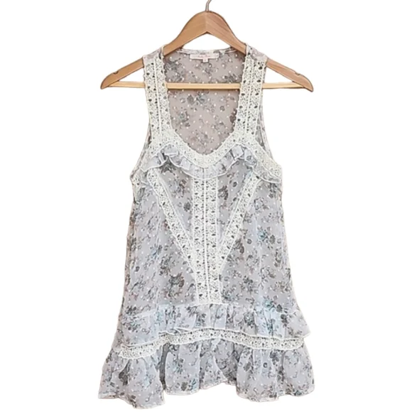 RUBY ROSE Lace Tank Top Small S Eyelet Ruffle Hem Cottagecore Fairy - Picture 3 of 13